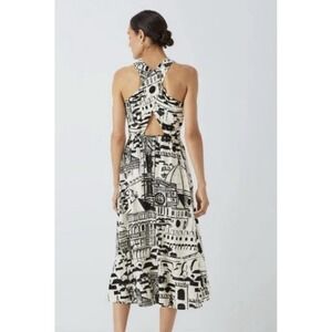 $375 Weekend Max Mara Anemone black white cotton landscape print midi dress SM
